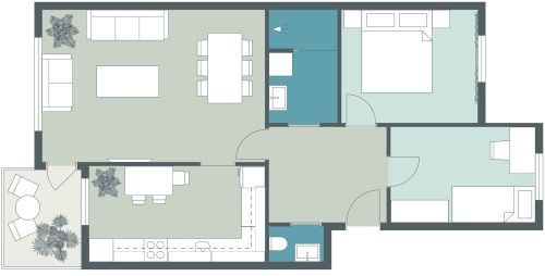2 Bedroom Home Plan With L-Shaped Kitchen