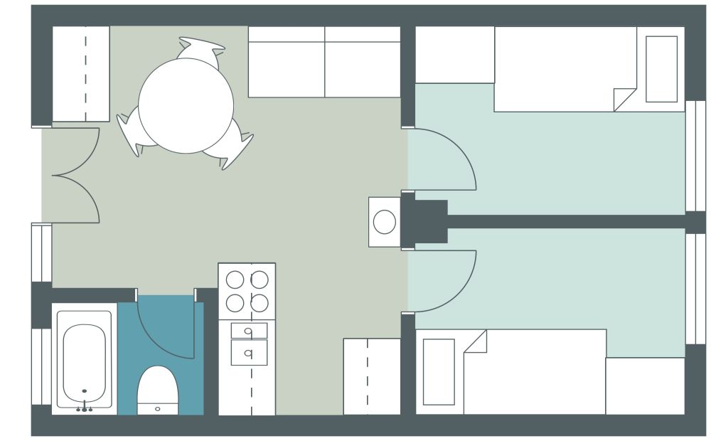 2 Bedroom Student Living Apartment 2D Floor Plan