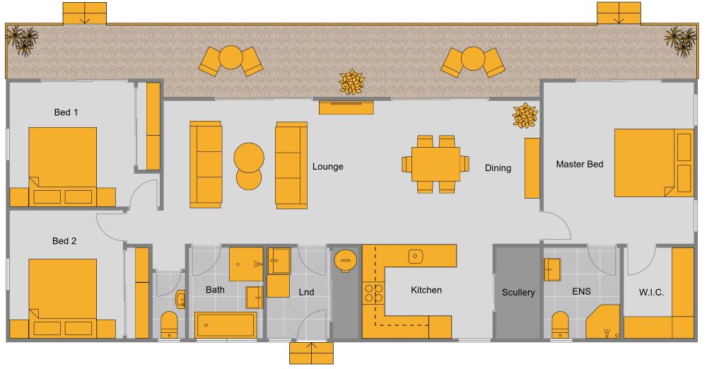 3 Bedroom 2D House Plan with Great Front View