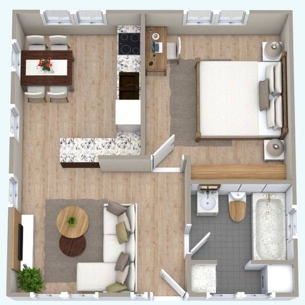 Square 3D Floor Plan with grey tones