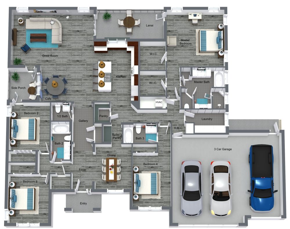 4 Bedroom House Plan With 3 Car garage