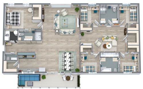5 Bedroom Apartment Plan with Balcony