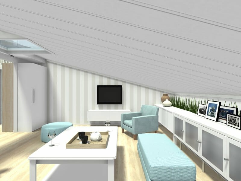 3D Photo of a living room in the attic.