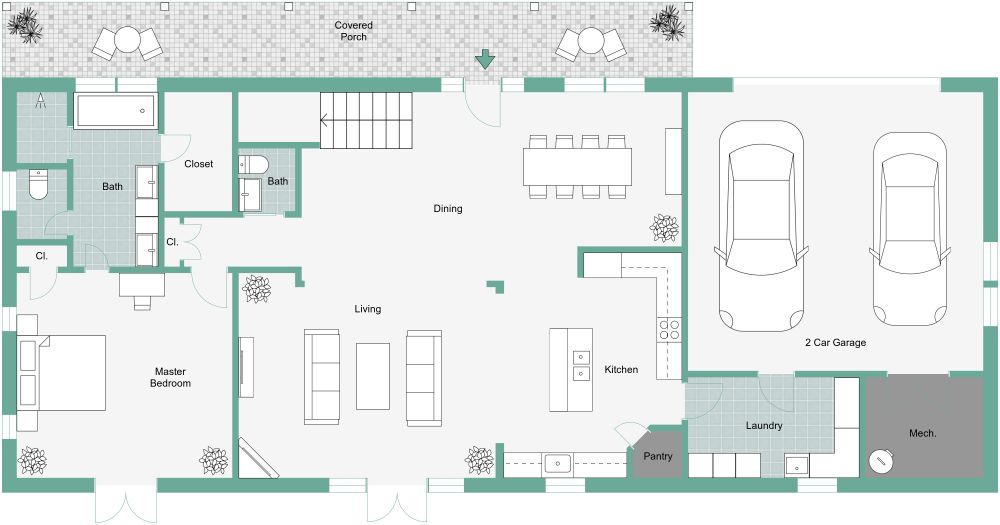 Barndominium House Plan 2D Ground Floor