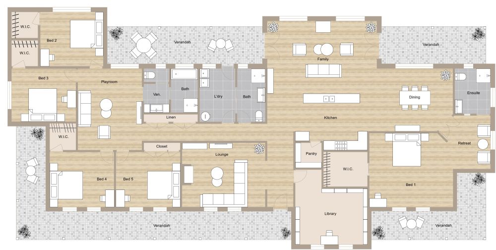Beautiful 2D House Plan With Five Bedrooms