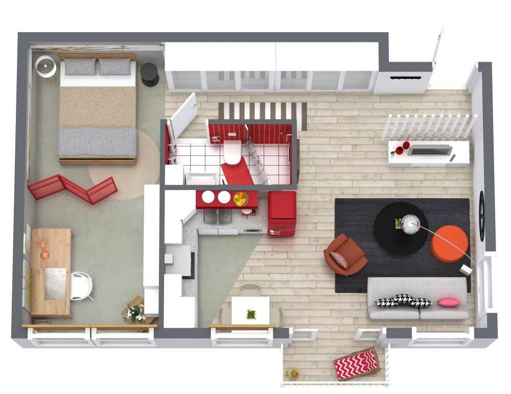 Beautiful Studio Apartment with Large Bedroom Alcove