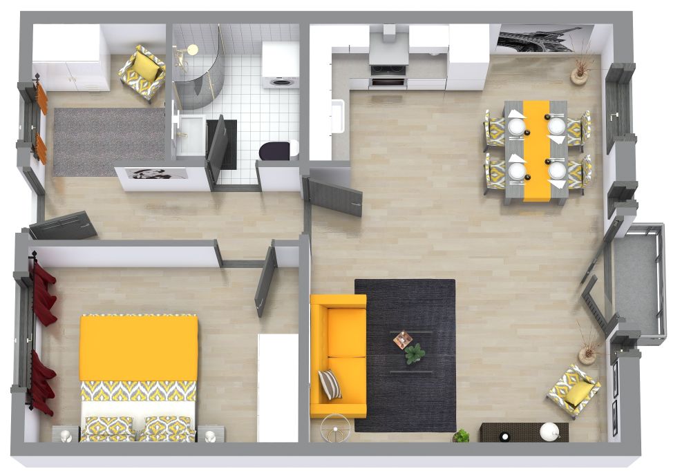 Bright 1 Bedroom Floor Plan with Spacious Entry