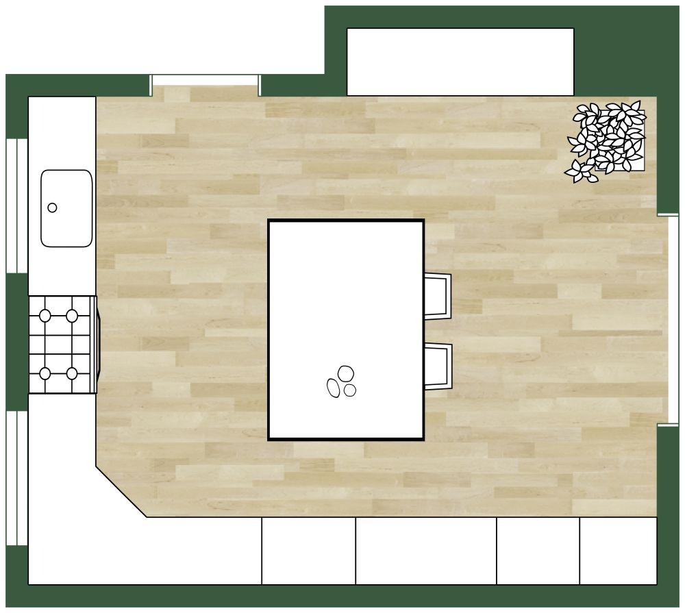 Elegant Kitchen 2D Floor Plan with Island
