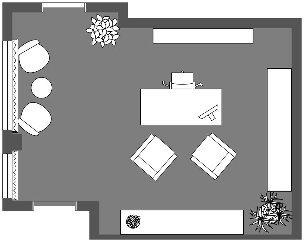 2D Floor Plan of Feminine Home Office Design