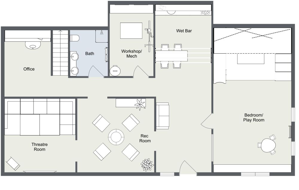 Finished Basement Layout Idea 2D