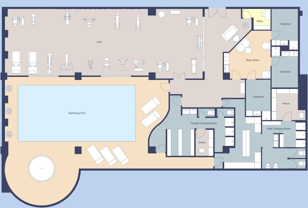 Fitness Center With Pool 2D Floor Plan