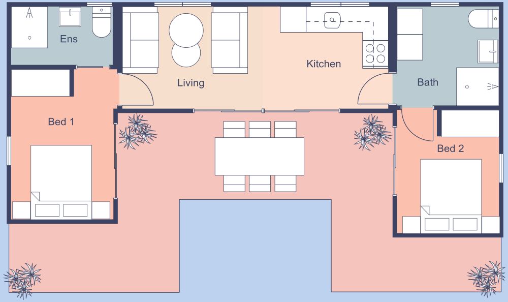 2D Floor Plan 2 Bedroom Tiny House Interior