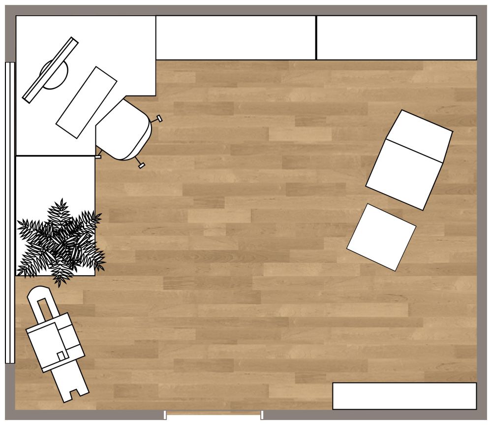 2D Floor Plan Functional Home Office with Earthy Tones