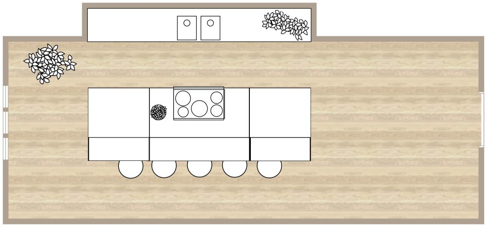 Galley Kitchen With Island 2D Floor Plan