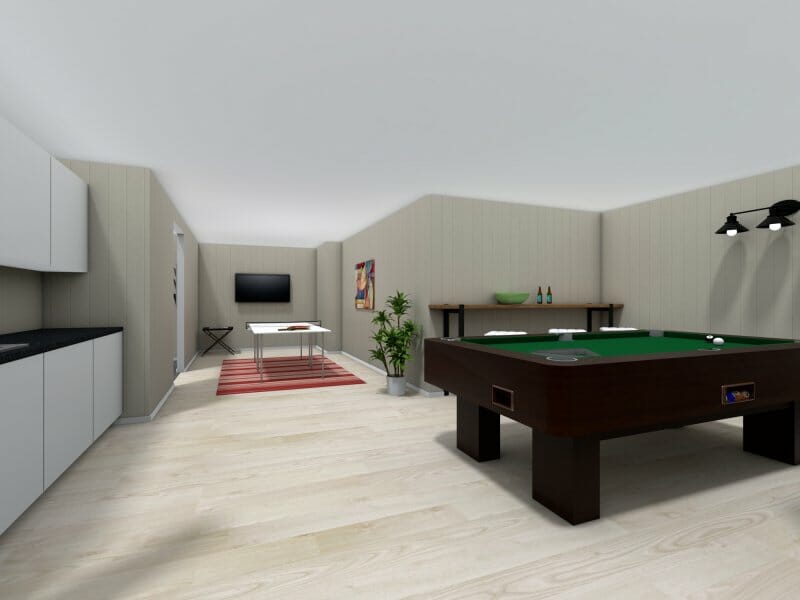 3D Photo of a basement billiards room. 