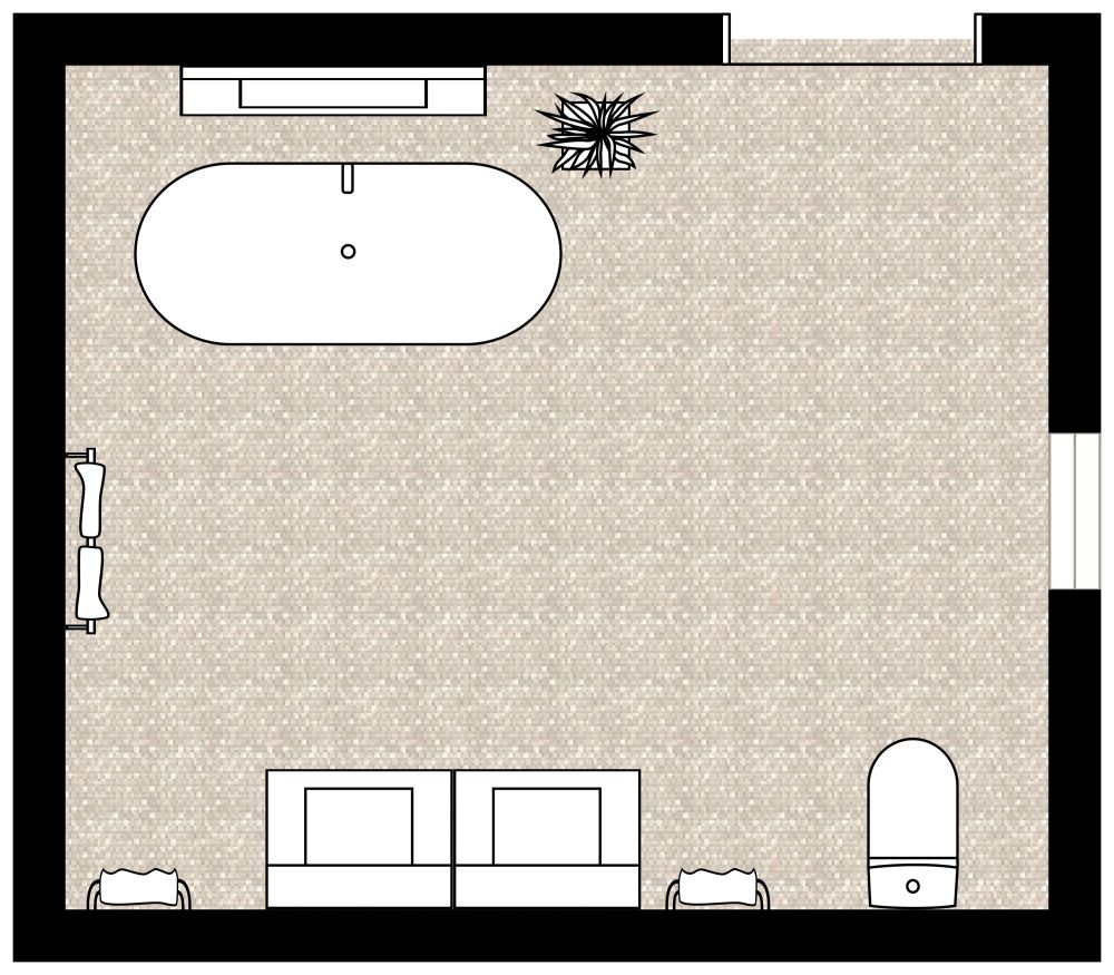 Grand 3/4 Bathroom with Dark Walls 2D Floor Plan