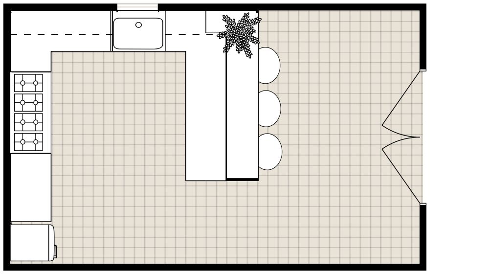 Kitchen Peninsula With Seating 2D Floor Plan