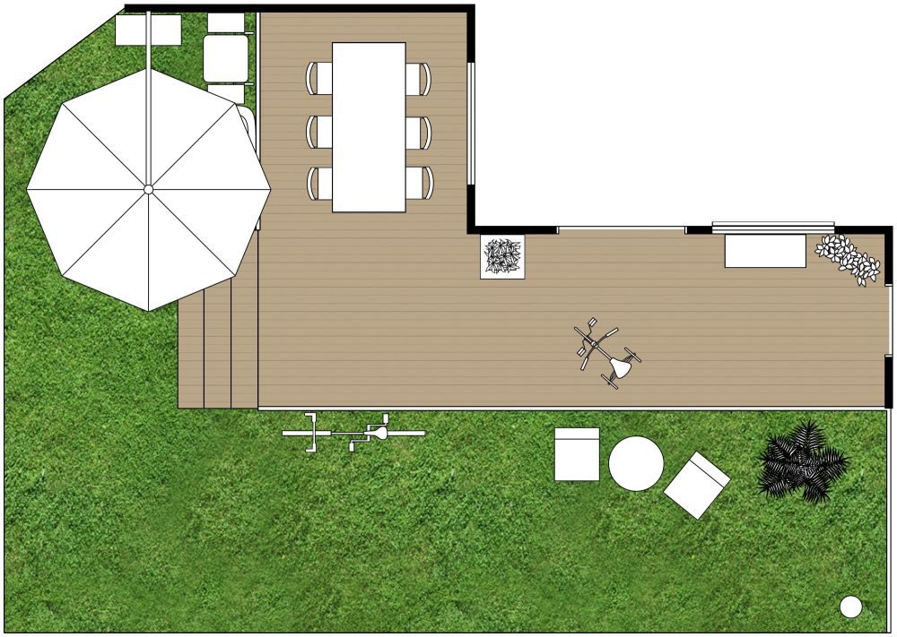 2D Floor Plan L-Shaped Garden with Wooden Deck