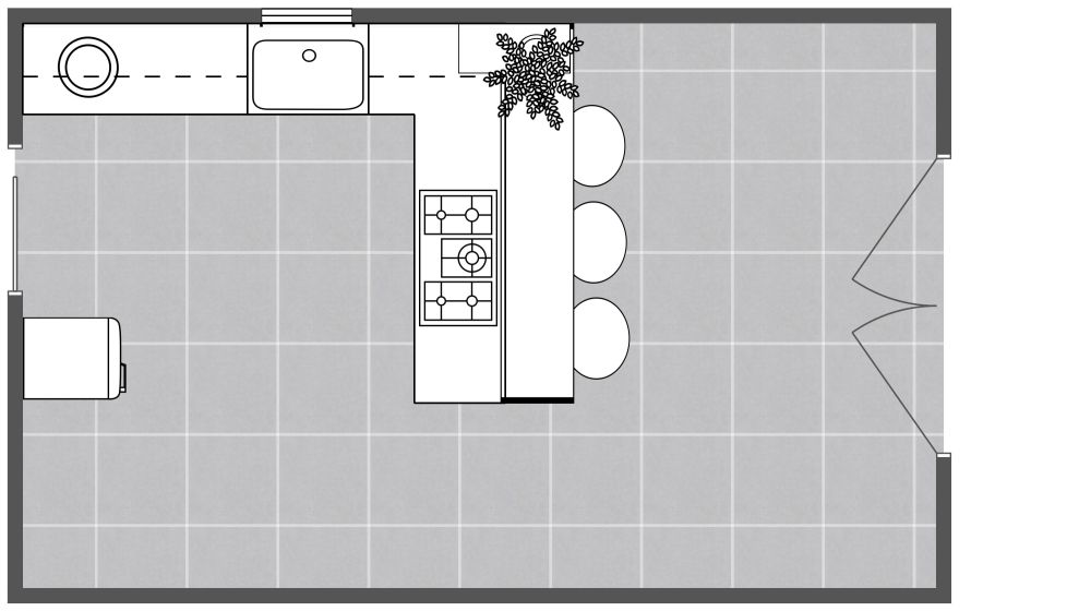 L-Shaped Kitchen With Peninsula Seating 2D Floor Plan