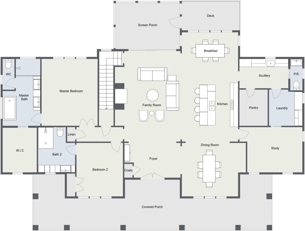 Large 2 Bedroom 2D Floor Plan With Study