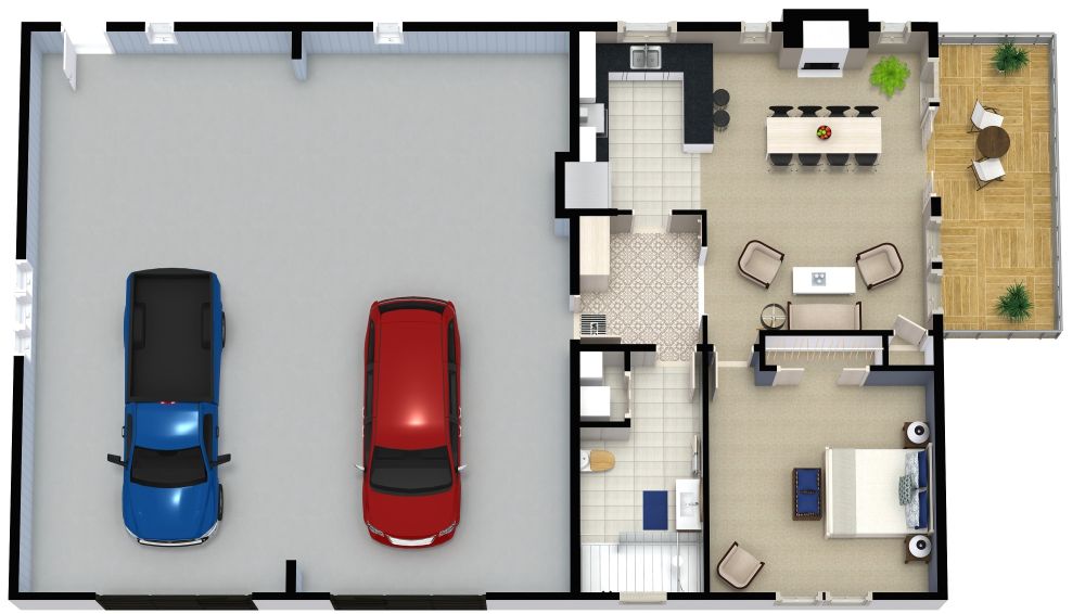 Large Garage Apartment Plan with Balcony