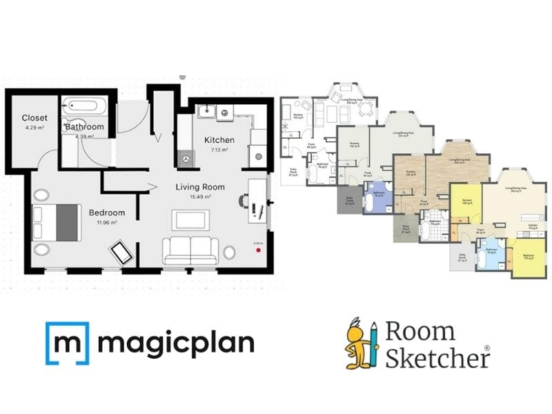 magicplan vs. RoomSketcher side-by-side comparison of 2D floor plans.