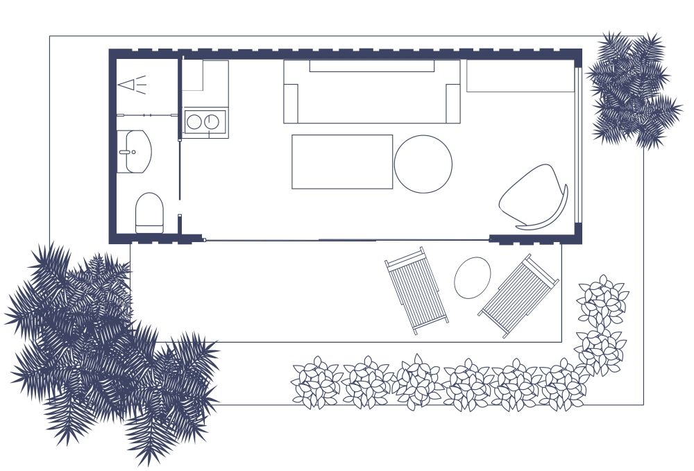 Mid-Century Tiny House 2D Floor Plan