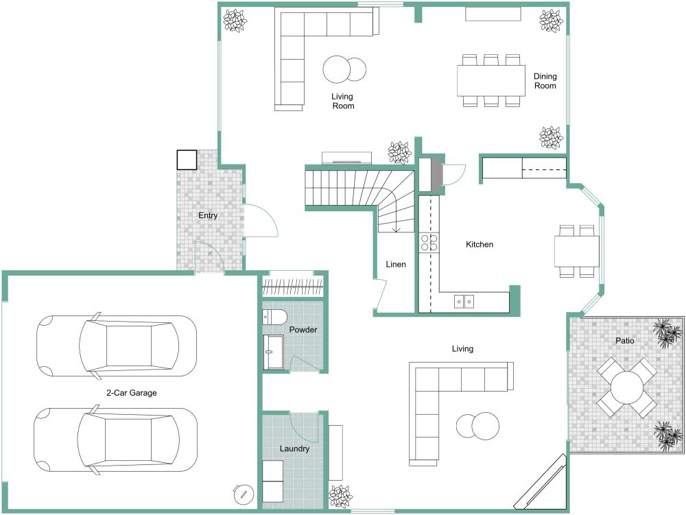 Modern House Plan With Big Garage, Ground Floor 2D