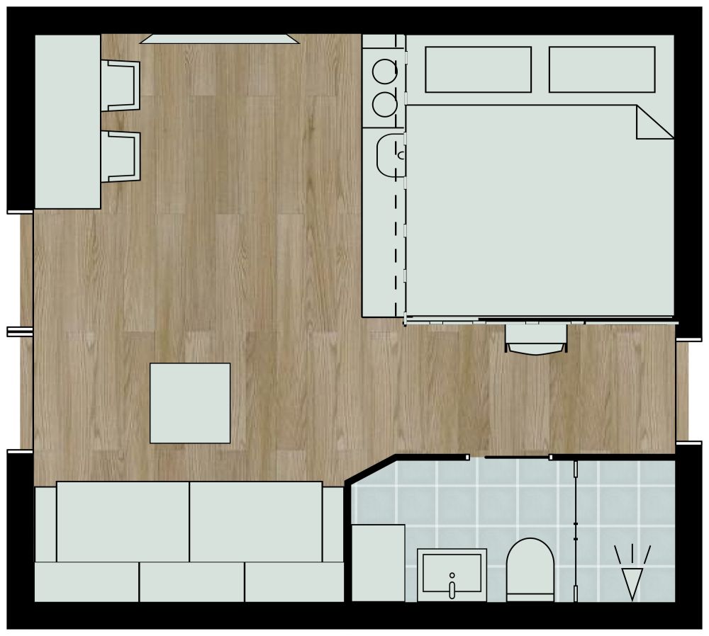 Monochrome Studio Apartment 2D Floor Plan
