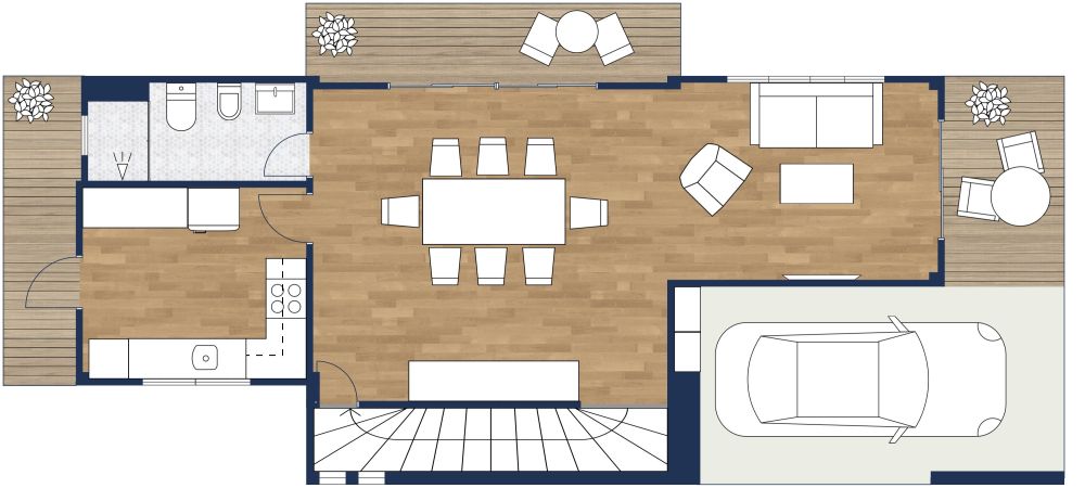 Natural 2D House Plan With Three Stories, Ground Floor