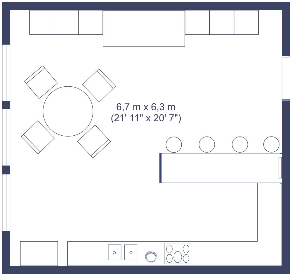 Peninsula Kitchen 3D Floor Plan Design