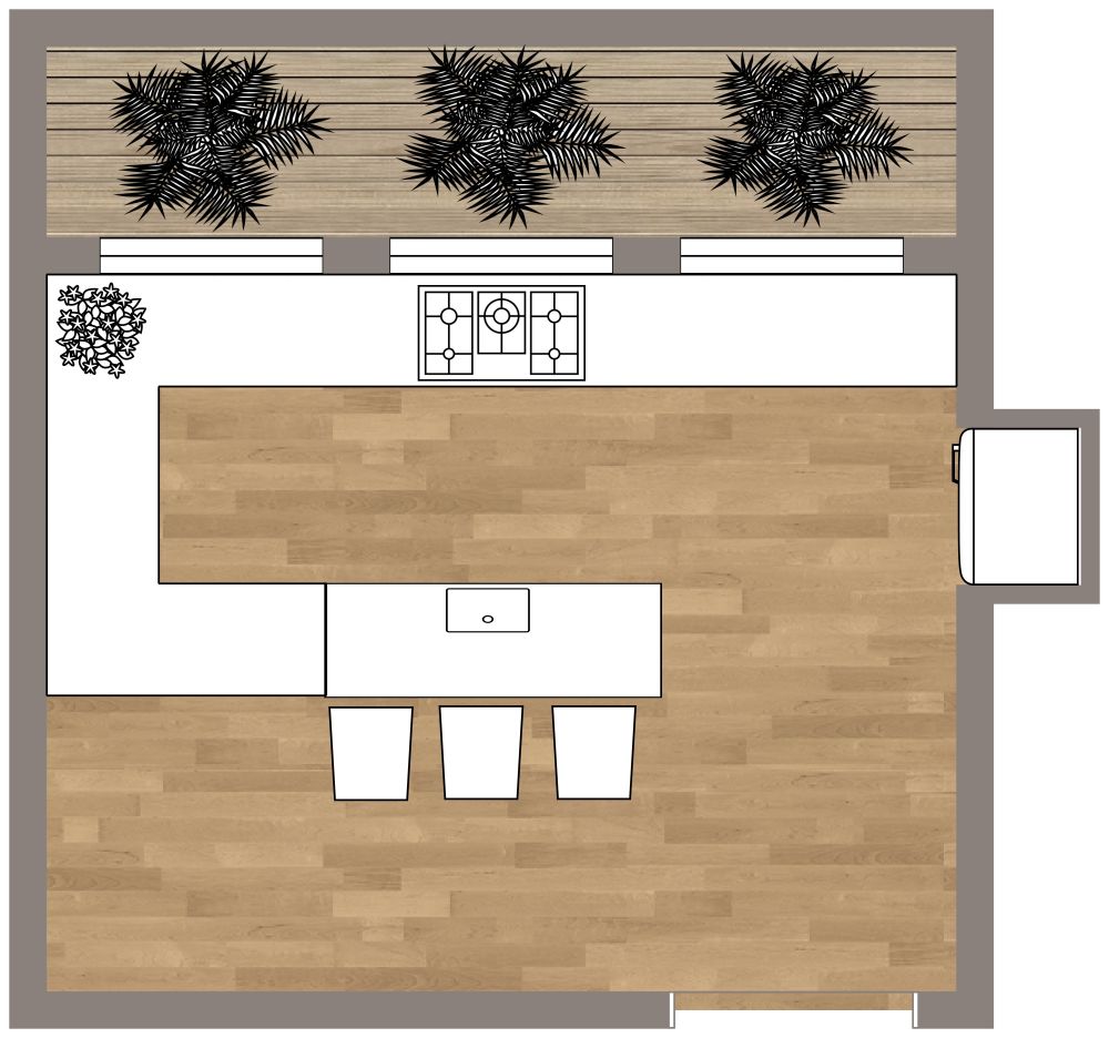Peninsula Kitchen Layout Tropical Style 2D Floor Plan