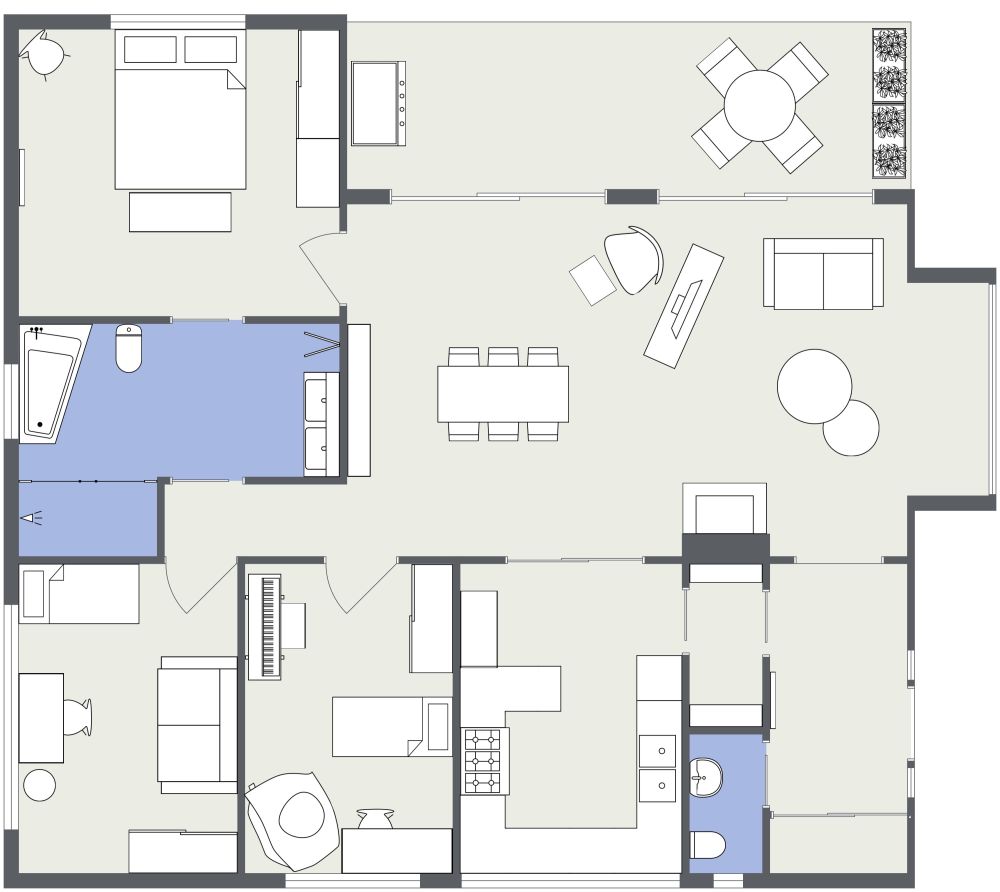 Quirky and Colorful 3 Bedroom 2D Floor Plan 
