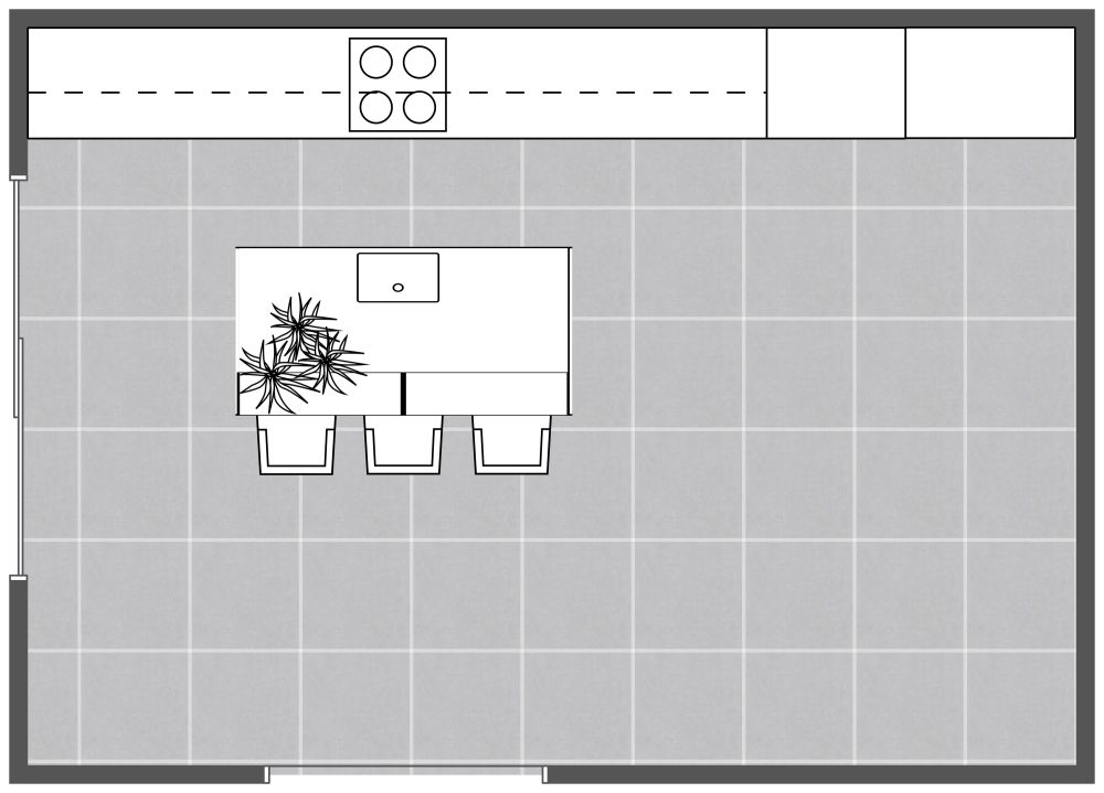 Single Wall Kitchen With Island 2D Floor Plan