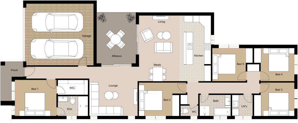 Space Efficient 2D Layout With Garage and Patio