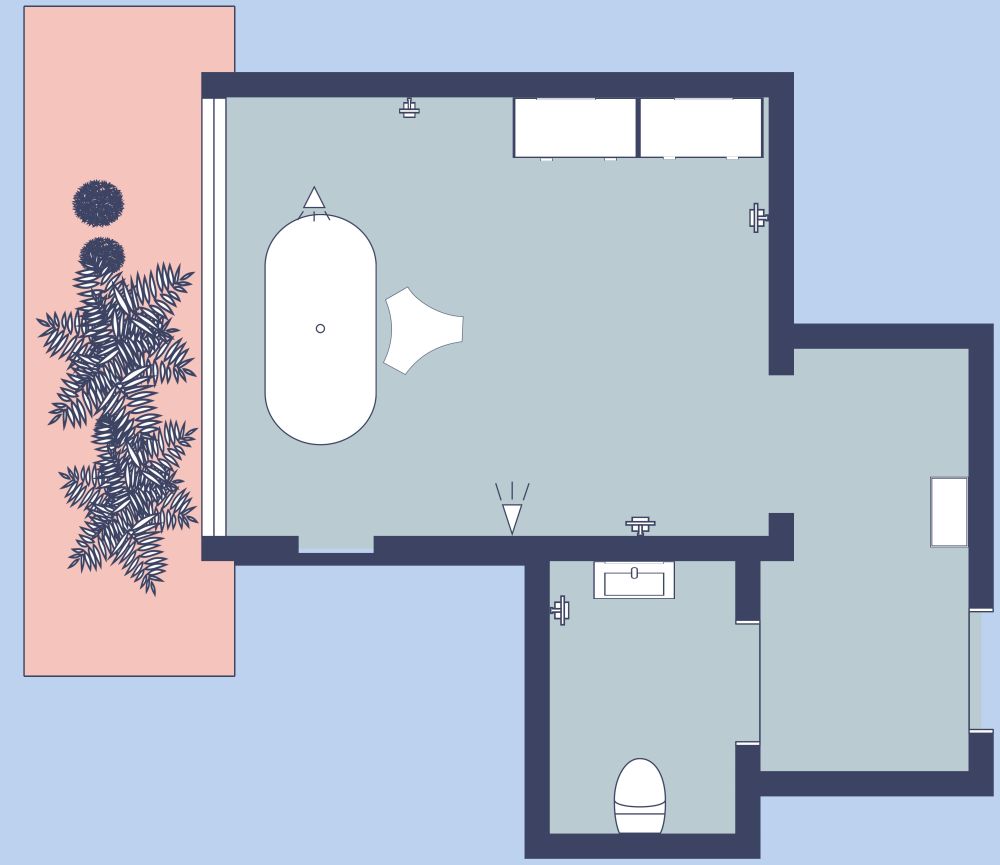 Spacious Boho-Chic Bathroom Layout 2D