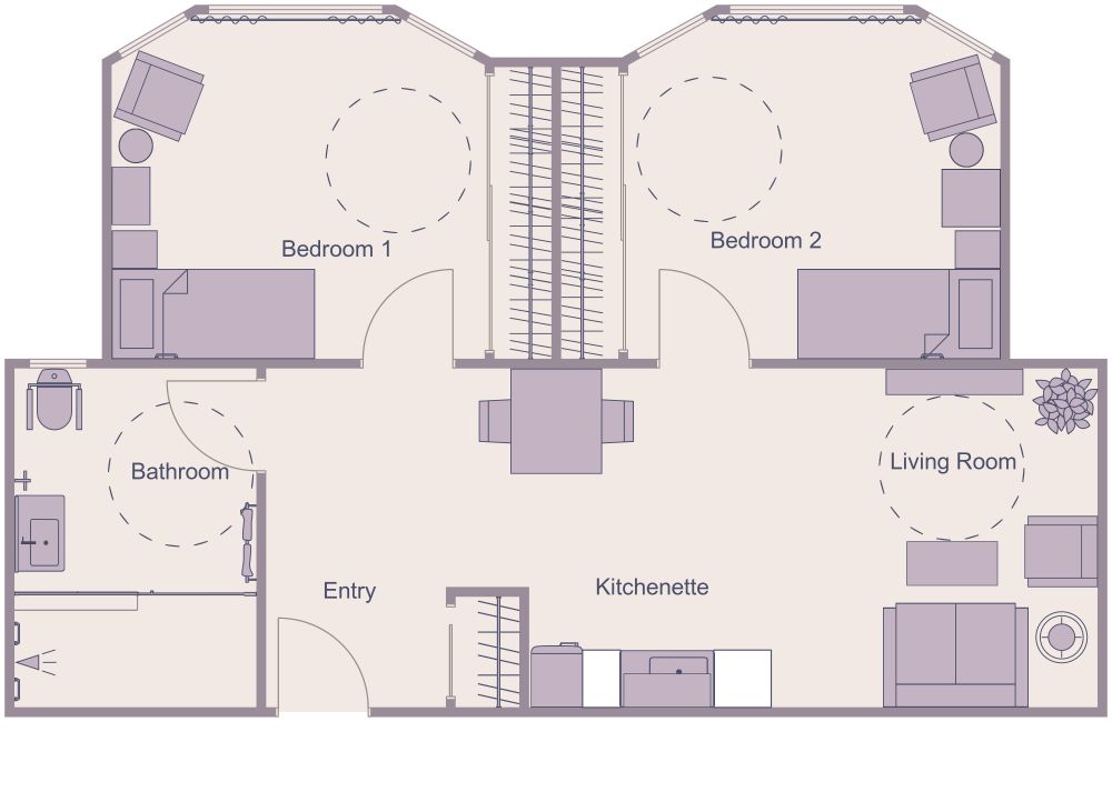 Two Bedroom Assisted Living 2D Floor Plan