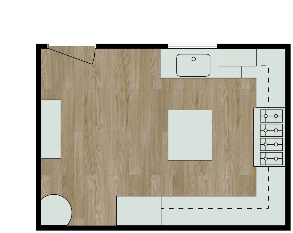 U-Shaped Farmhouse Kitchen Design 2D Floor Plan
