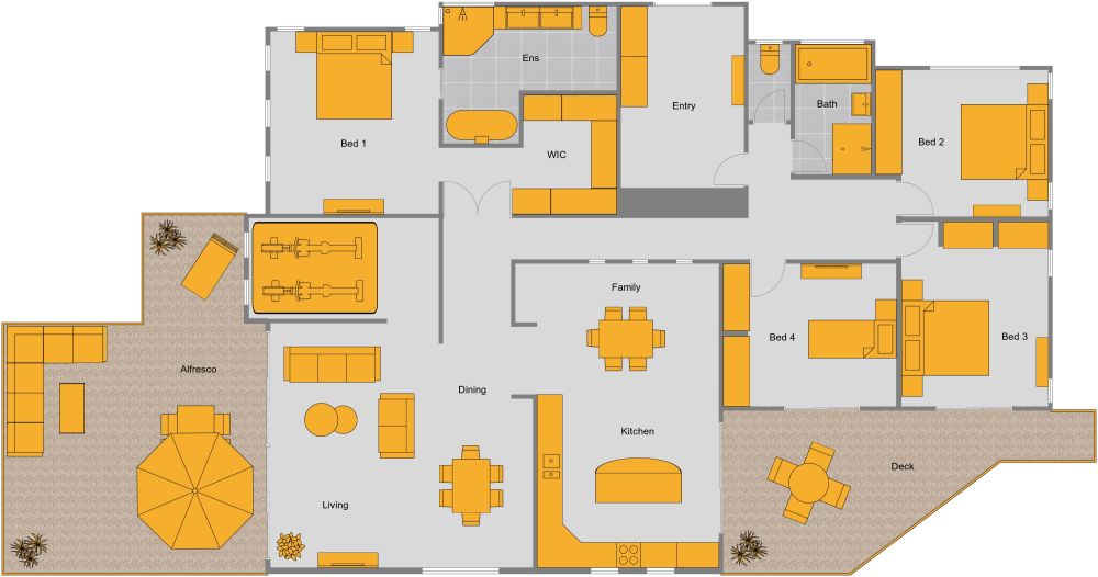 Warm and Stylish 2D Floor Plan With Outdoor Spaces