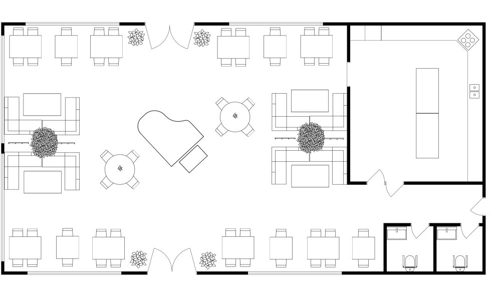 Warm Elegant Restaurant 3D Floor Plan With Grand Piano