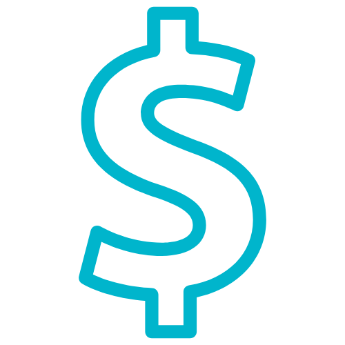 Teal icon of a dollar sign representing affordability or cost savings.