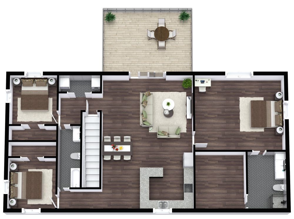 Barndominium 3D House Plan Model 4255 First Floor