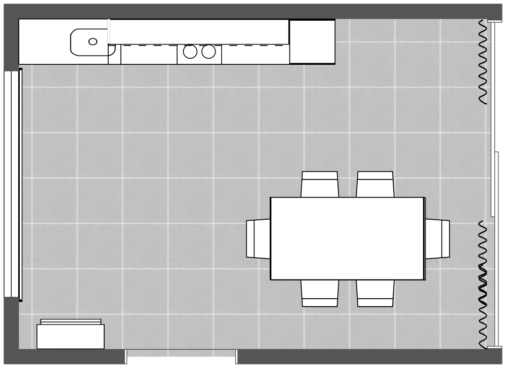White Single Wall Kitchen 2D Floor Plan